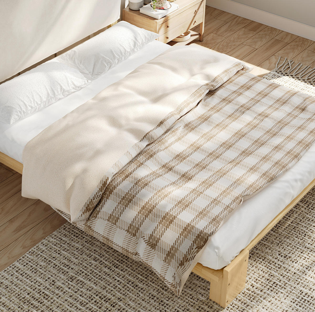 POLSTERBETT 140/200 cm mit gepolsterter Rückenlehne in Natur - Naturfarben, Textil (140/200cm) - BEAOK