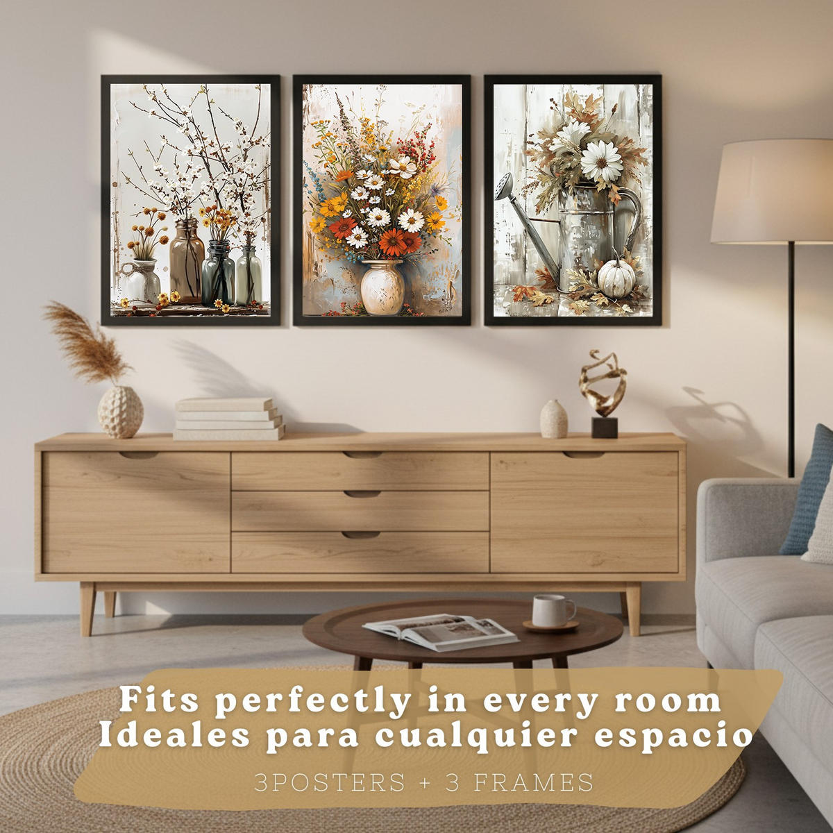PLAKAT Sada 3 Květiny A3 Černý rám - černá, papír (29.7/1/42cm) - Nacnic