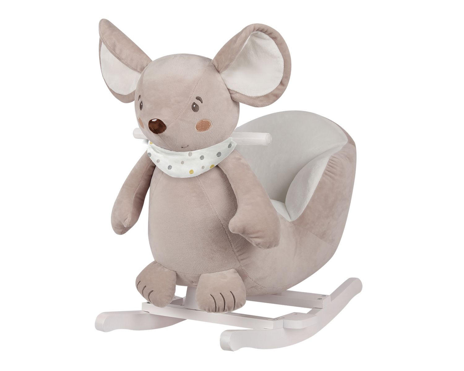 SCHAUKELTIER Maus beige Plüsch, Sicherheitsgurt, Holzgriffe, Fußstützen, Rückenlehne - Beige, Textil (35/58/58cm) - Kikka boo