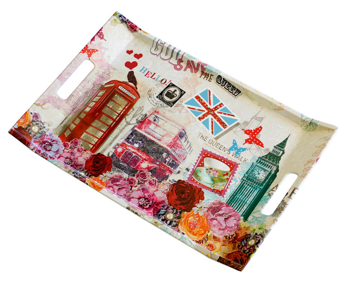 TABLETT London, rechteckige Serviertablett mit Griff 47x31 cm - Multicolor, Kunststoff (31/3/47cm) - Lashuma