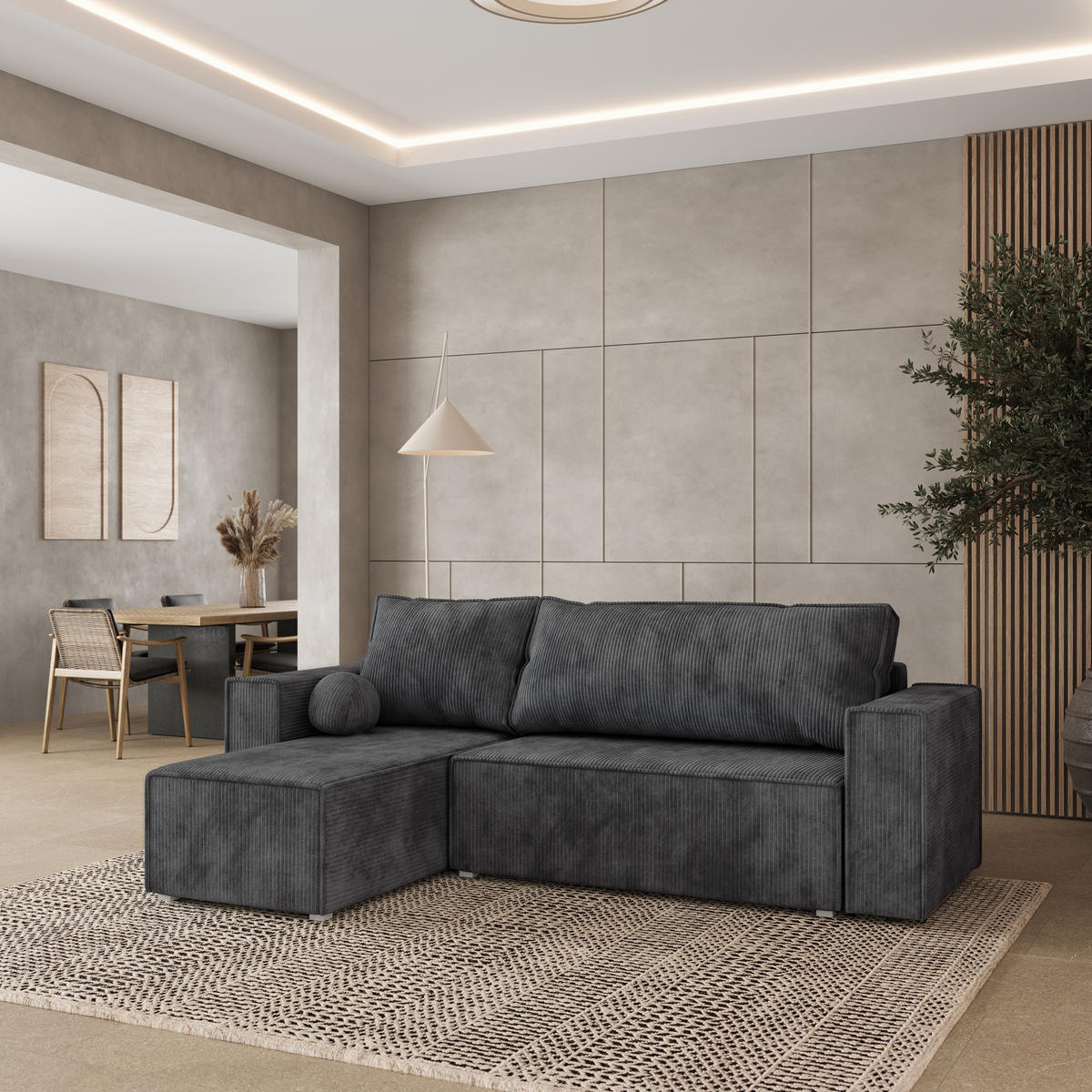 ROHOVÁ SEDAČKA RAVELO grafitová - šedá/grafitová, dřevo/textil (240/140cm) - MASSENO