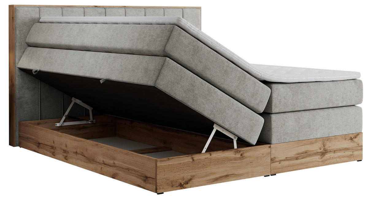 BOXSPRINGBETT BELLISSIMO KING 140/200 Hellgrau Struktur - H3 - Hellgrau, Holz/Textil (140/200cm) - MKS