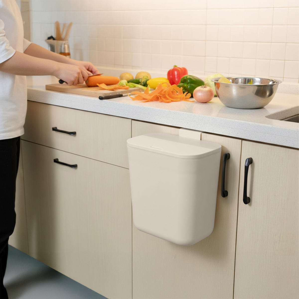 KÜCHENMÜLLEIMER 9L - Beige, Kunststoff (26/28.5/15.5cm) - Relaxdays