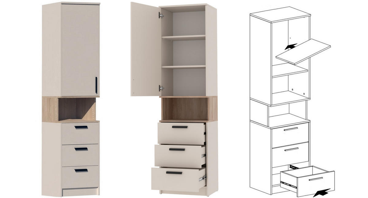 MEHRZWECKSCHRANK GRANT G6/C GRAUBEIGE CASHMERE 52/195/40 - Kaschmir/Schwarz, Holzwerkstoff/Kunststoff (52/195/40cm) - Marmex Möbel