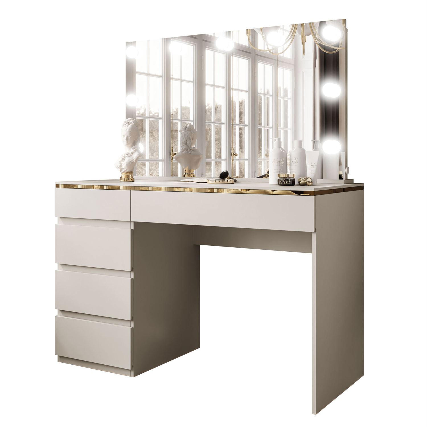 SCHMINKTISCH AURORA II ELITE KASCHMIR mit Spiegel und Beleuchtung - Kaschmir, Holzwerkstoff (120/145/55cm) - Lookway