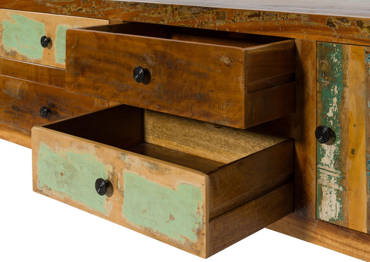 TV-BOARD Altholz 240x40x65 mehrfarbig lackiert SIXTIES #121 - Multicolor, Holz (240/65/40cm) - Massivmoebel24