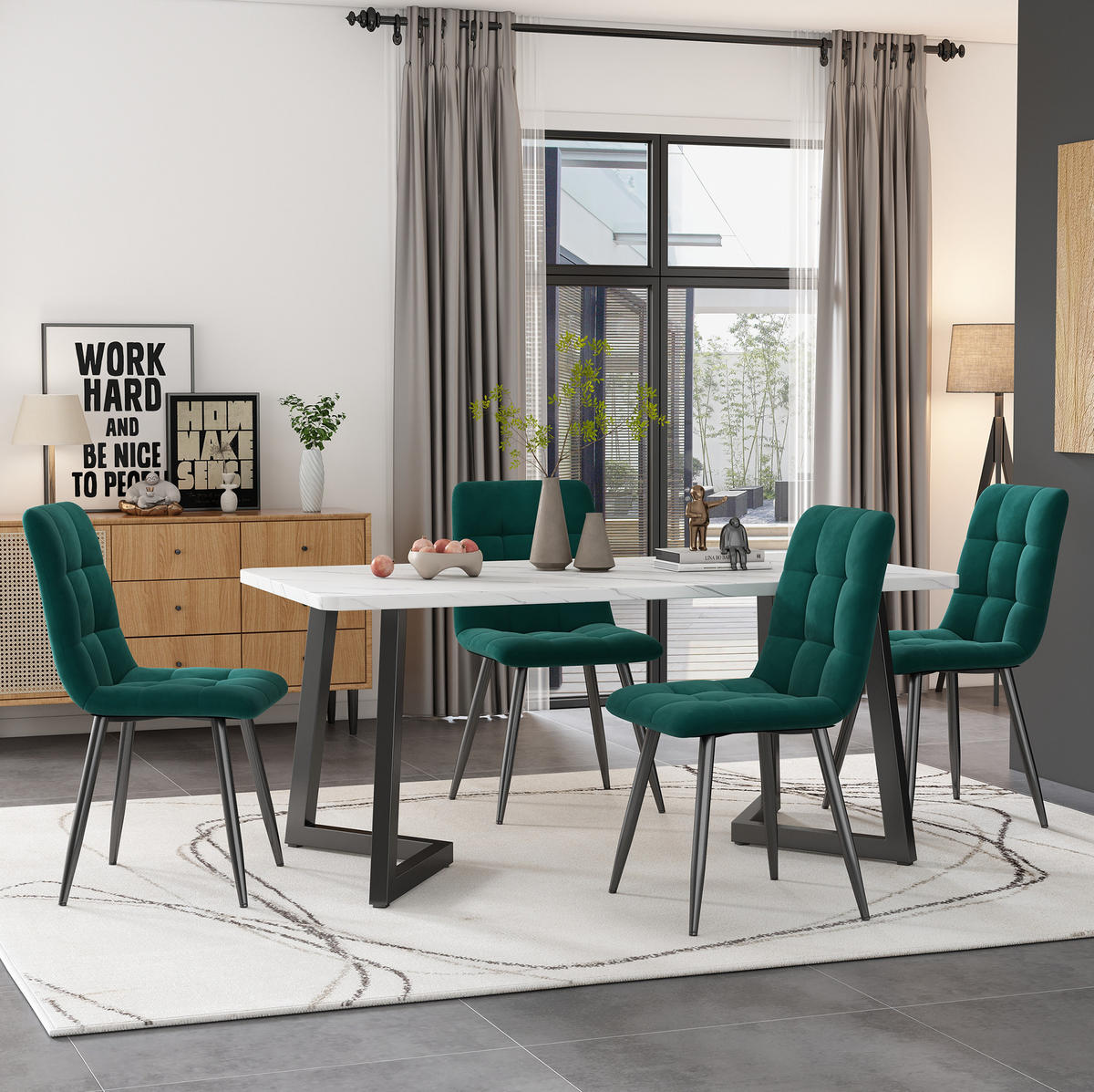 ESSTISCH 117/75/68 cm Weiß/Schwarz aus MDF und Eisen in Marmoroptik - Weiß, Holzwerkstoff (117/68/75cm) - OKMYHOME