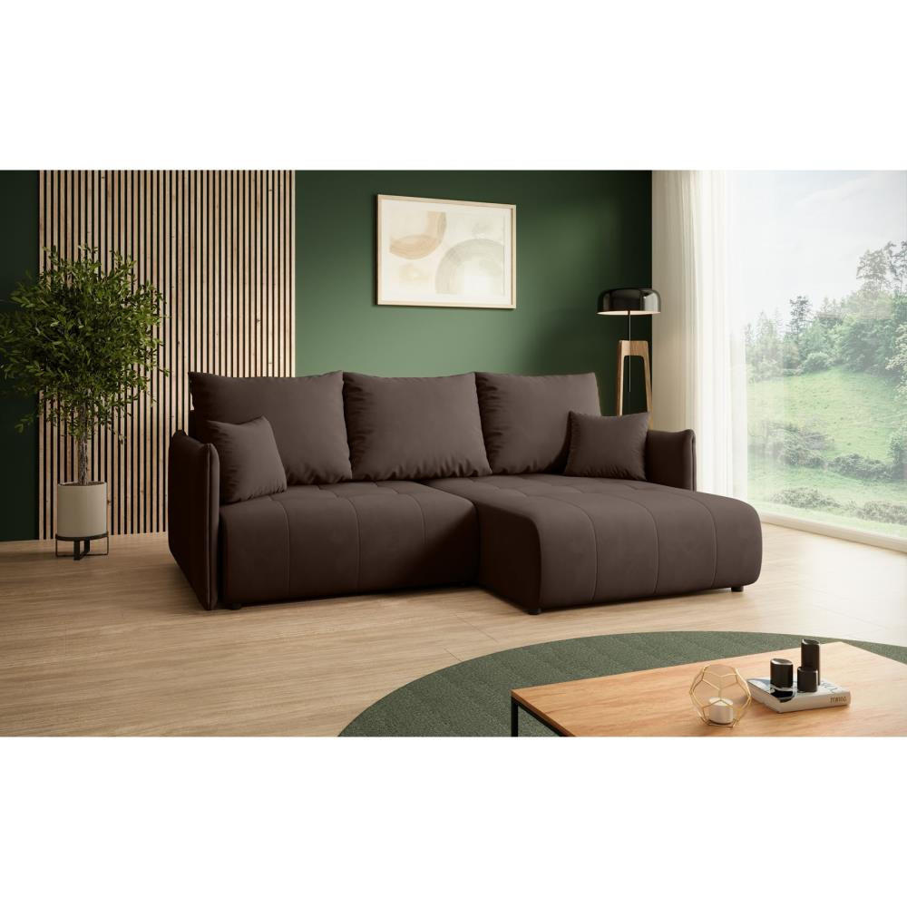 ECKSCHLAFSOFA Henry Mini braun rechts - Schwarz/Braun, Kunststoff/Textil (221/153cm) - Beautysofa