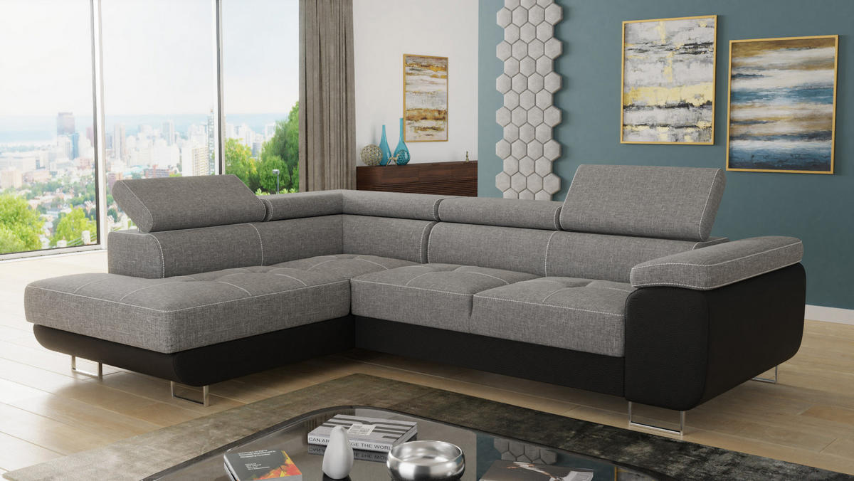 ECKSOFA Caris, Seite: Links - Hellgrau/Schwarz, Holz/Textil (273/203cm) - Sofnet