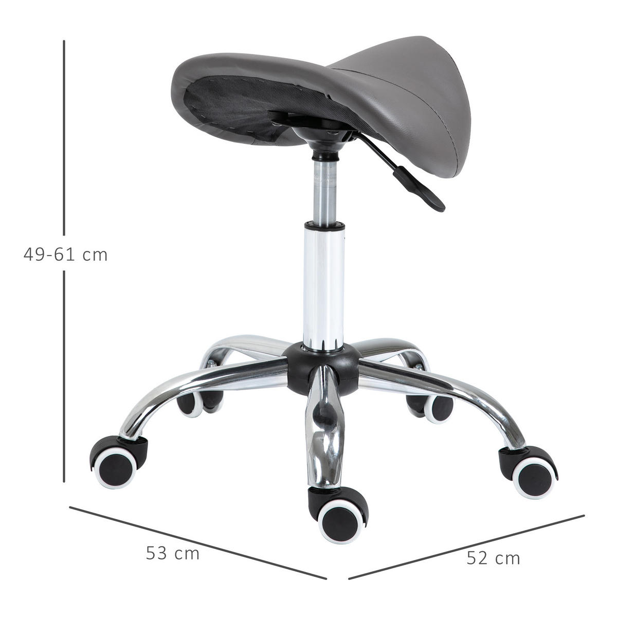 ROLLHOCKER Höhenverstellbarer Drehhocker Arbeitshocker mit Rädern Grau - Grau, Kunststoff (53/49/52cm) - HOMCOM