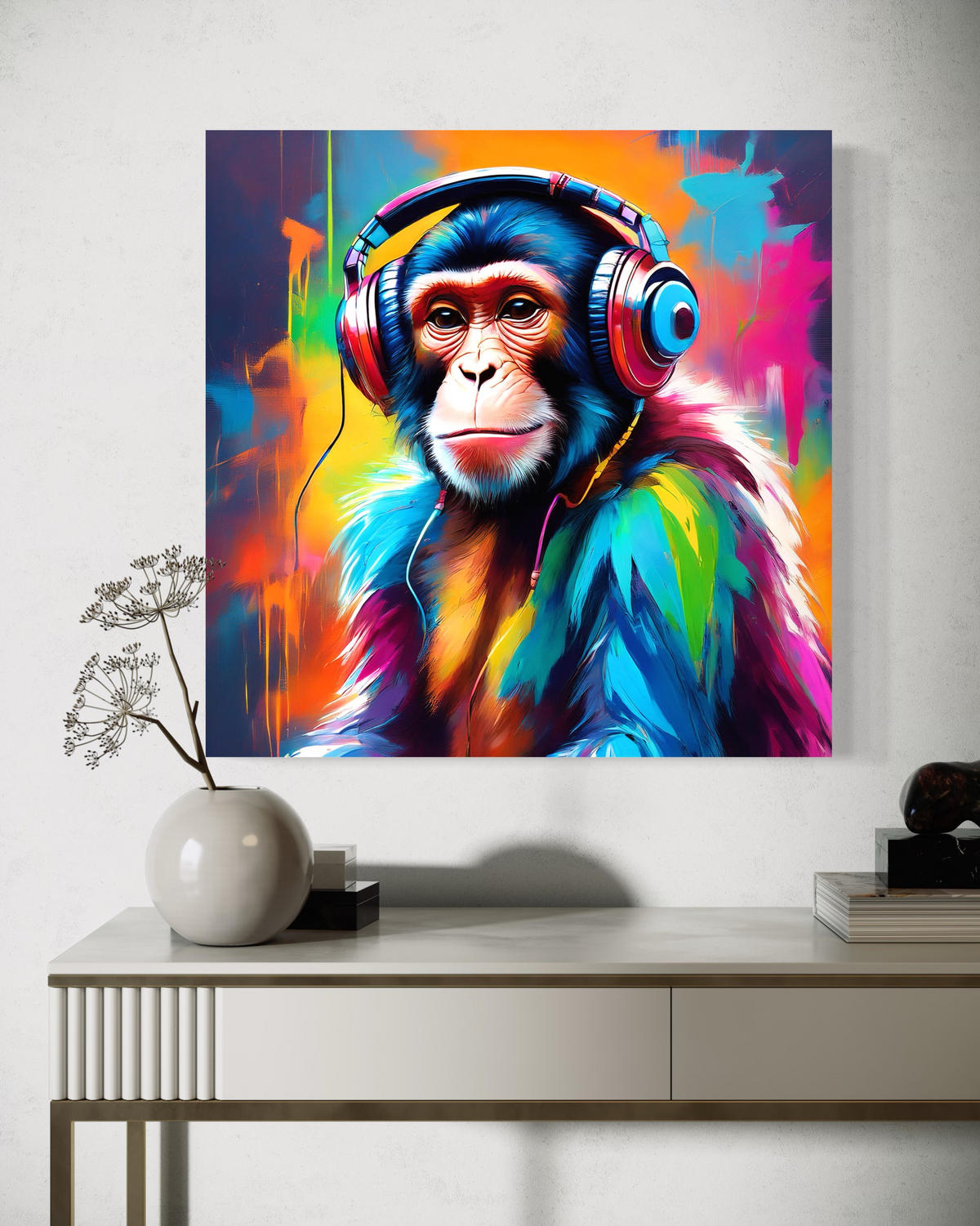 WANDBILD monkey dj farbe - Multicolor, Textil (50/50cm) - Feeby