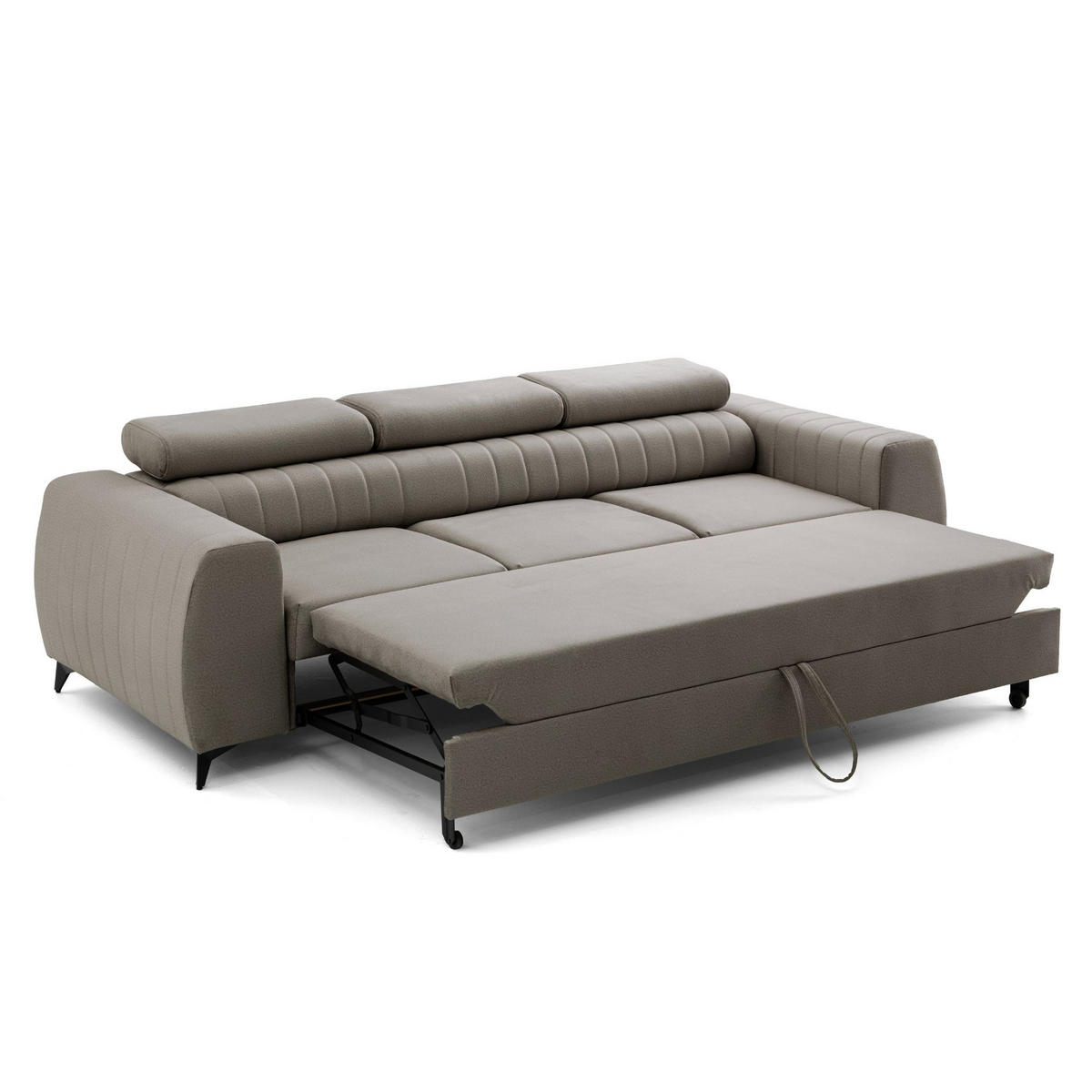 3-SITZER Sofa PIERO mit Schlaffunktion 125x195 Velours Beige - Beige/Schwarz, Holz/Textil (260/90/100cm) - Muffo