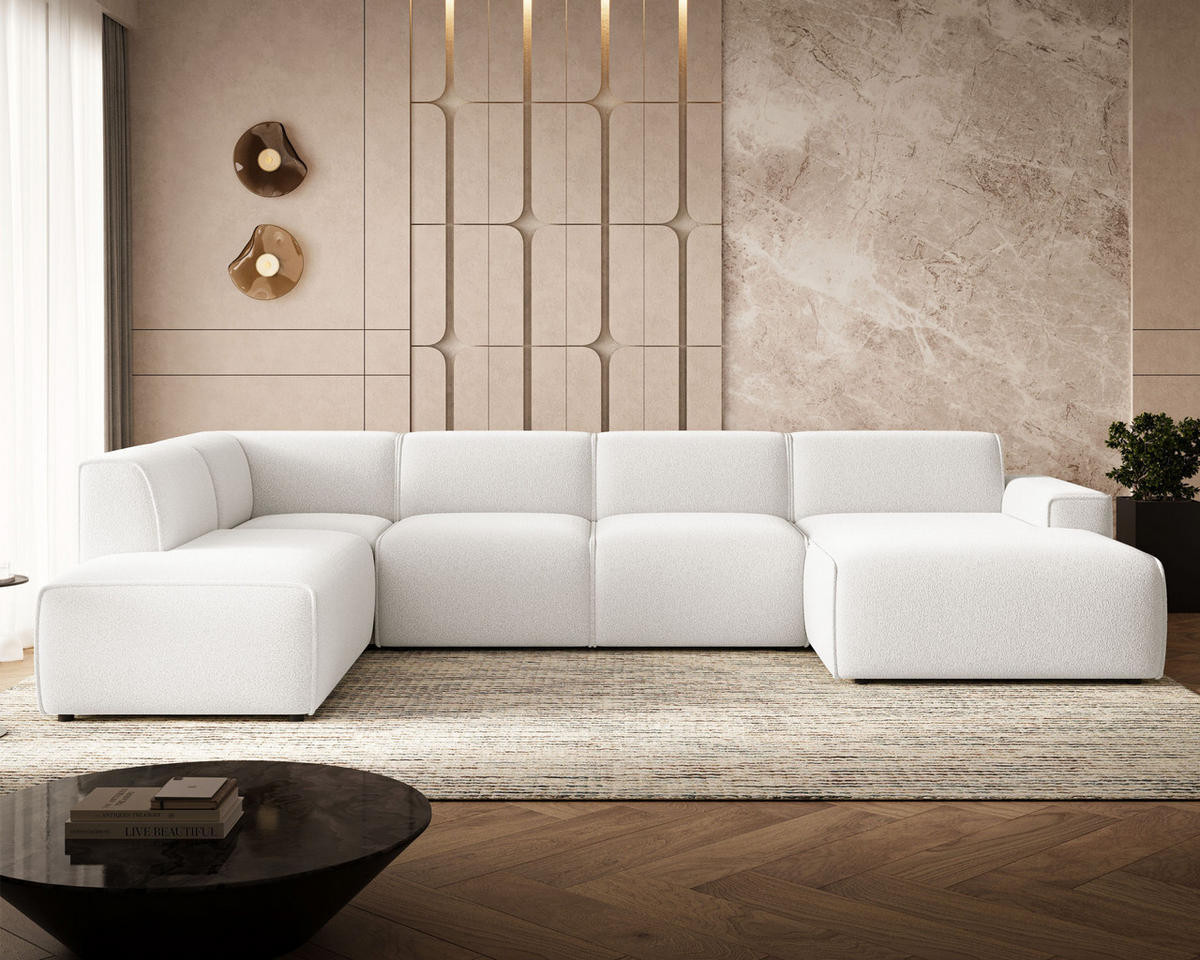 ECKSOFA U Belluno Weiß Links - Schwarz/Weiß, Holz/Kunststoff (378/220cm) - Graingold