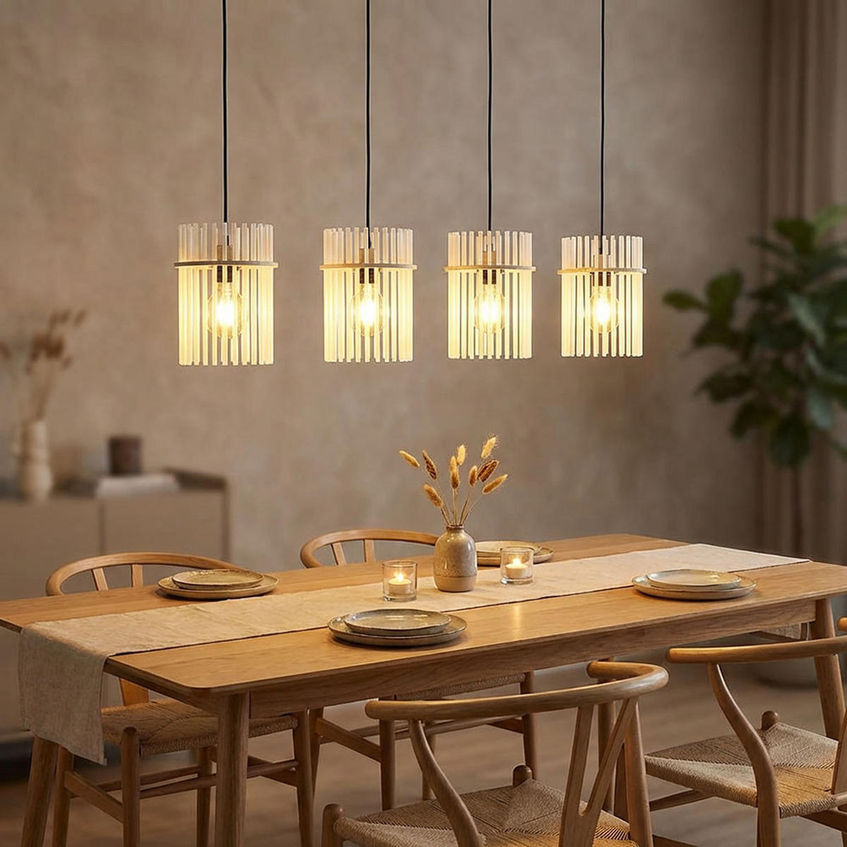 HÄNGELEUCHTE Gorley LED Metall, sandfarben, Glasstäbe - Bernsteinfarben, Glas (110/20/140cm) - Globo Lighting