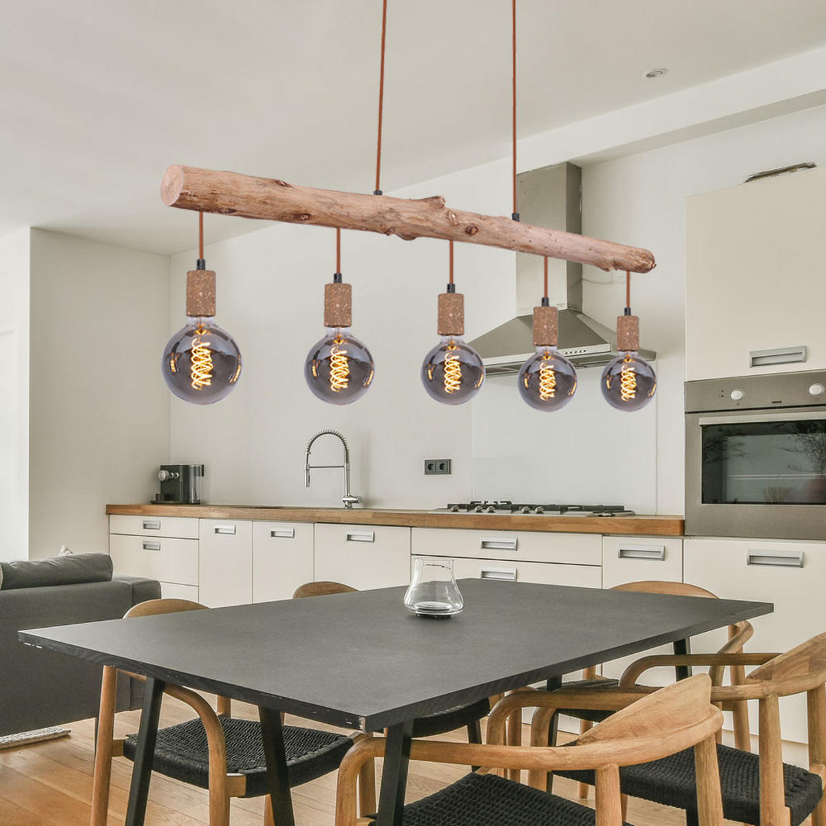 HÄNGELEUCHTE Holzoptik Braun Rostfarben - Braun, Holz (100/8.5/140cm)