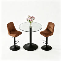 TISCHGRUPPE 3-tlg Glastisch 89cm mit 2 drehbaren Barhockern - Braun, Glas/Metall (56/50/61cm) - Raelunyi