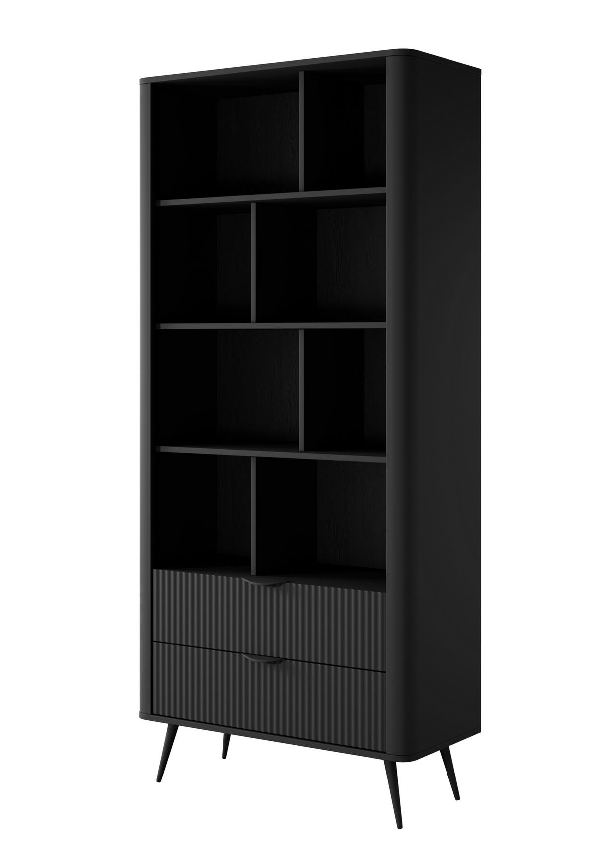 REGAL Vespasia 2S Schwarz 88,2/193,8/38 cm – Geriffelten Fronten - Schwarz, Holzwerkstoff/Metall (88.2/193.8/38cm) - AX Living