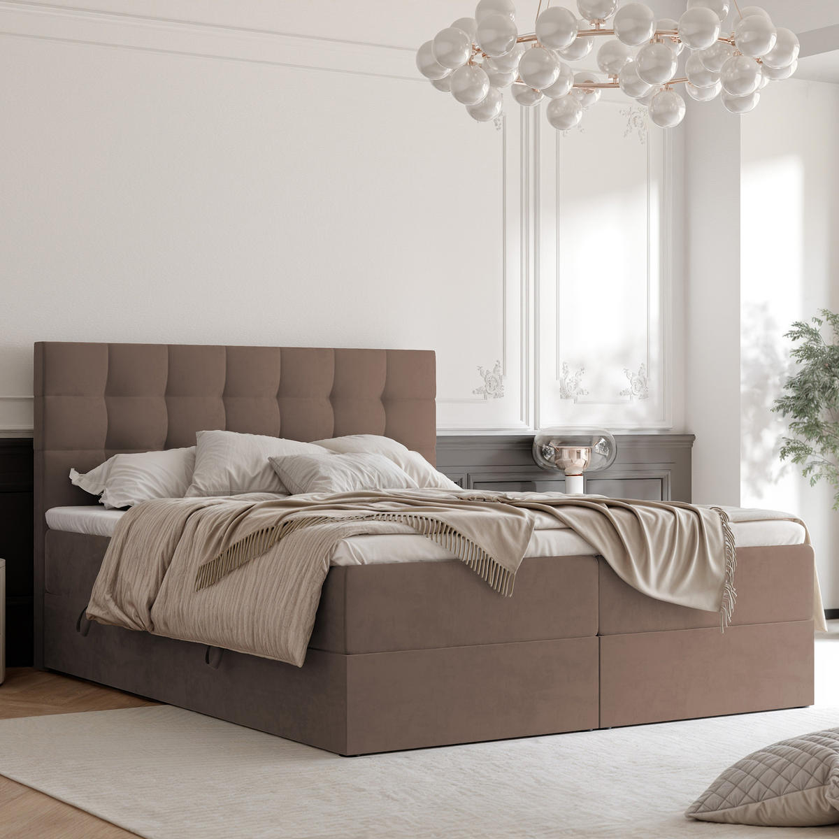 BOXBETT GRAND 180/200 cm, in Hellbraun, mit Matratze und Topper - Hellbraun, Holzwerkstoff/Textil (180/200cm) - Idohome