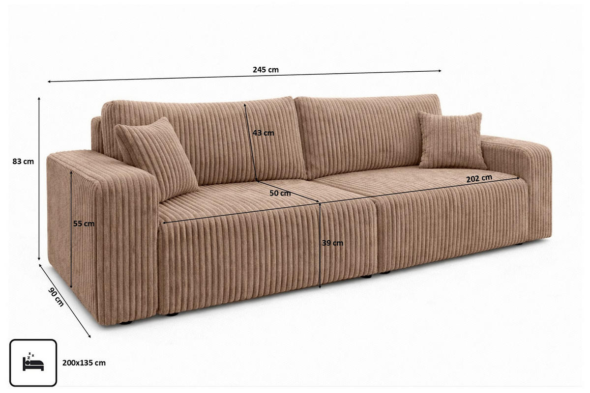 SOFA Mit Schlaffunktion Und Bettkasten, Cordstoff Tilia, Braun, BEST SCORNER - Braun, Holz (245/83/90cm) - Kaiser Möbel