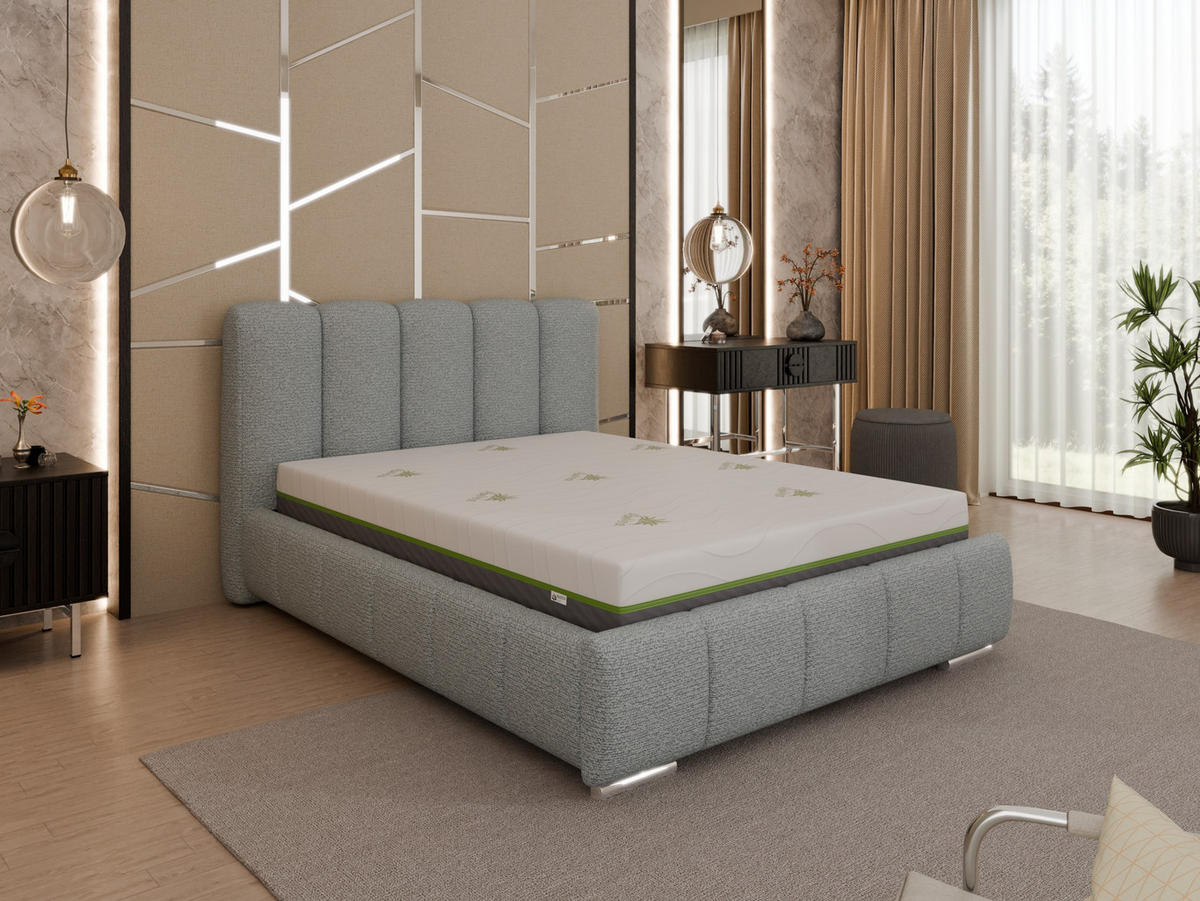 POLSTERBETT Zaira 140 x 200 cm mit Bettkasten und Lattenrost taschenfederkernmatratze mit kokos 21cm - dunkelgrau - Dunkelgrau, Holz (140/200cm) - Panda Möbel