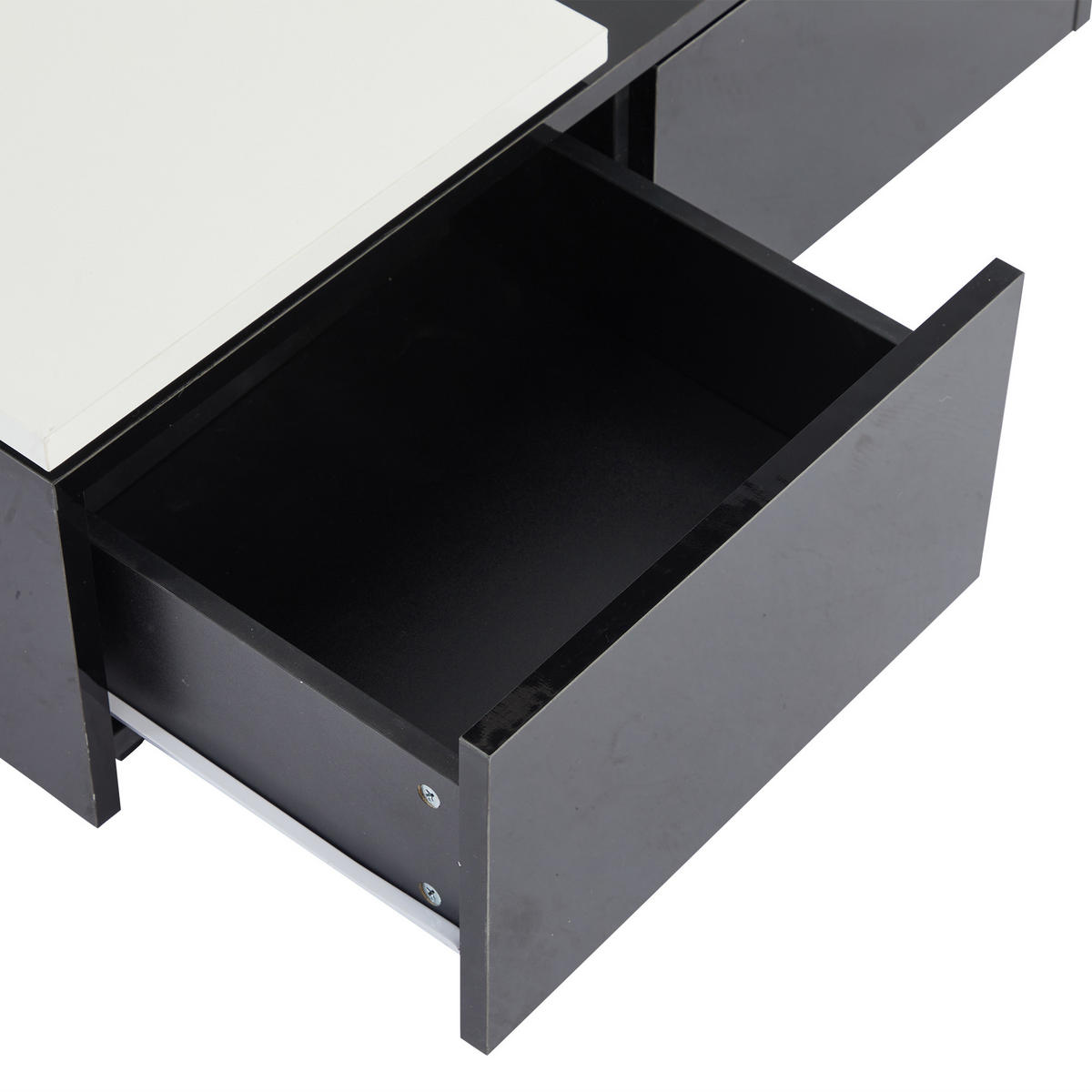 COUCHTISCH 75/75/33,5 cm hochglänzend schwarz mit weißen Kontrasten und verschiebbaren Tischplatten - Schwarz, Holzwerkstoff (75/75/33.5cm) - OKWISH