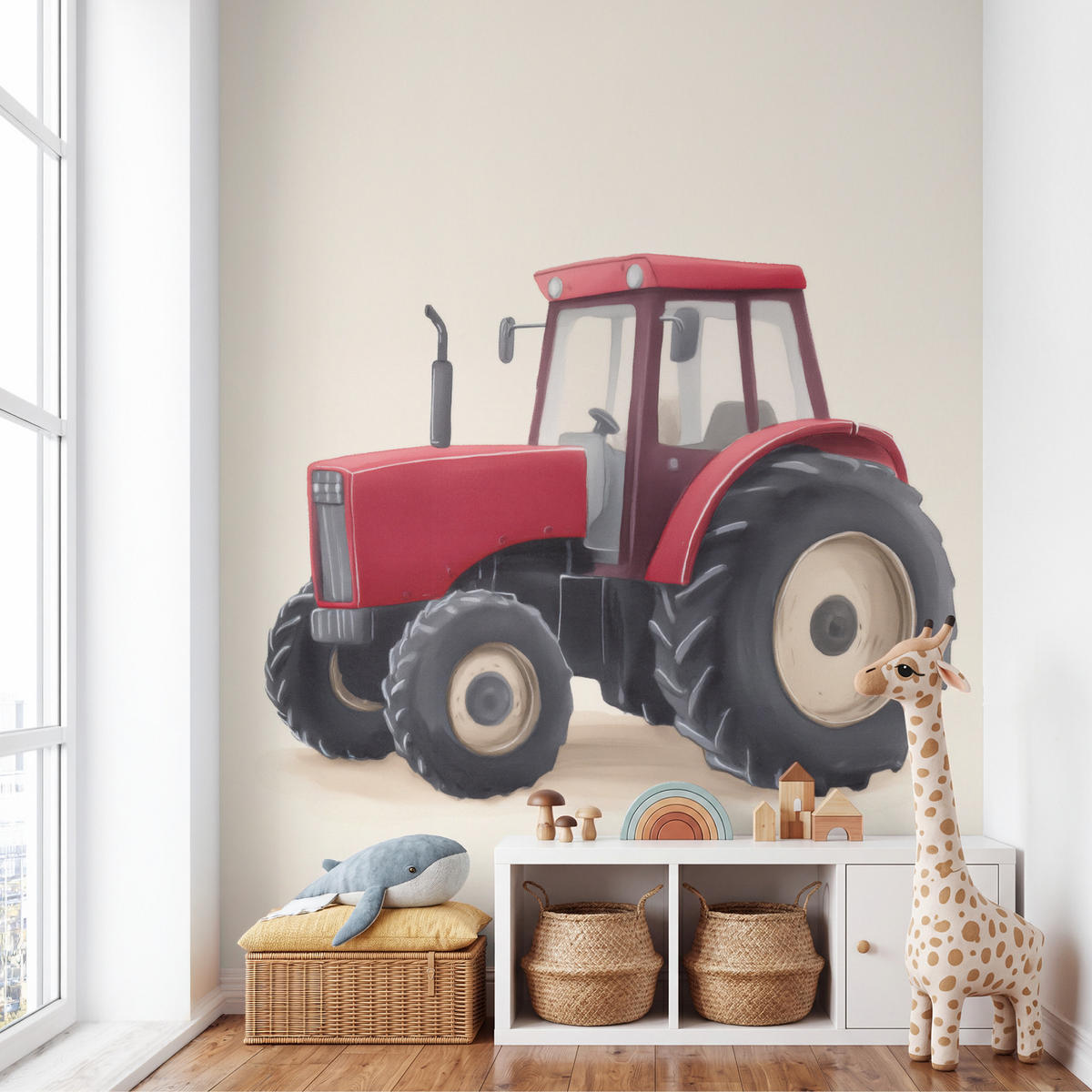 KINDERTAPETE - Traktor - Minimalistisch - Illustration - Rot - 200x280 cm - Rot, Papier (200/280cm) - OnlyWow