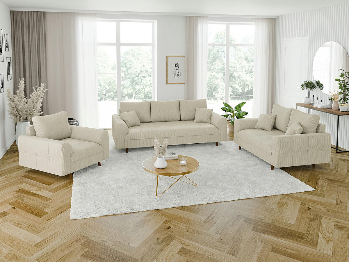 3-SITZER-SOFA Alma Beige Cord - Beige/Braun, Holz/Textil (210/81/93cm) - S-Style Möbel