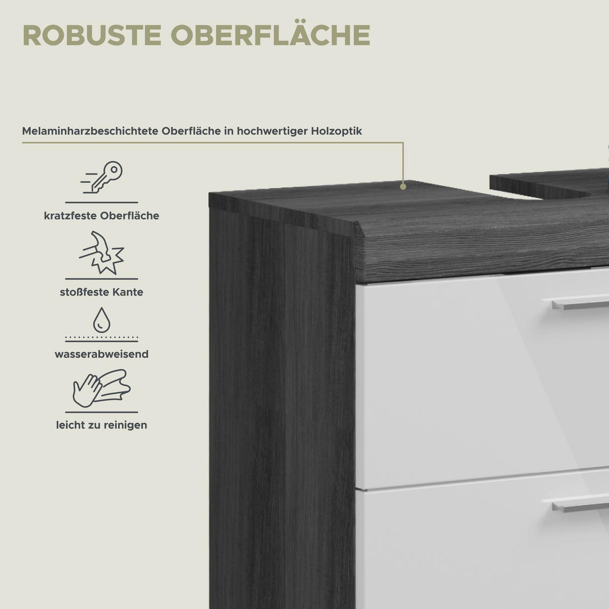 BADKOMBINATION 3tlg. Scout Bad in Rauchsilber Nachbildung und weiß hochglanz B/H/T: 112x191x34 cm - Anthrazit, Holz (112/191/37cm)