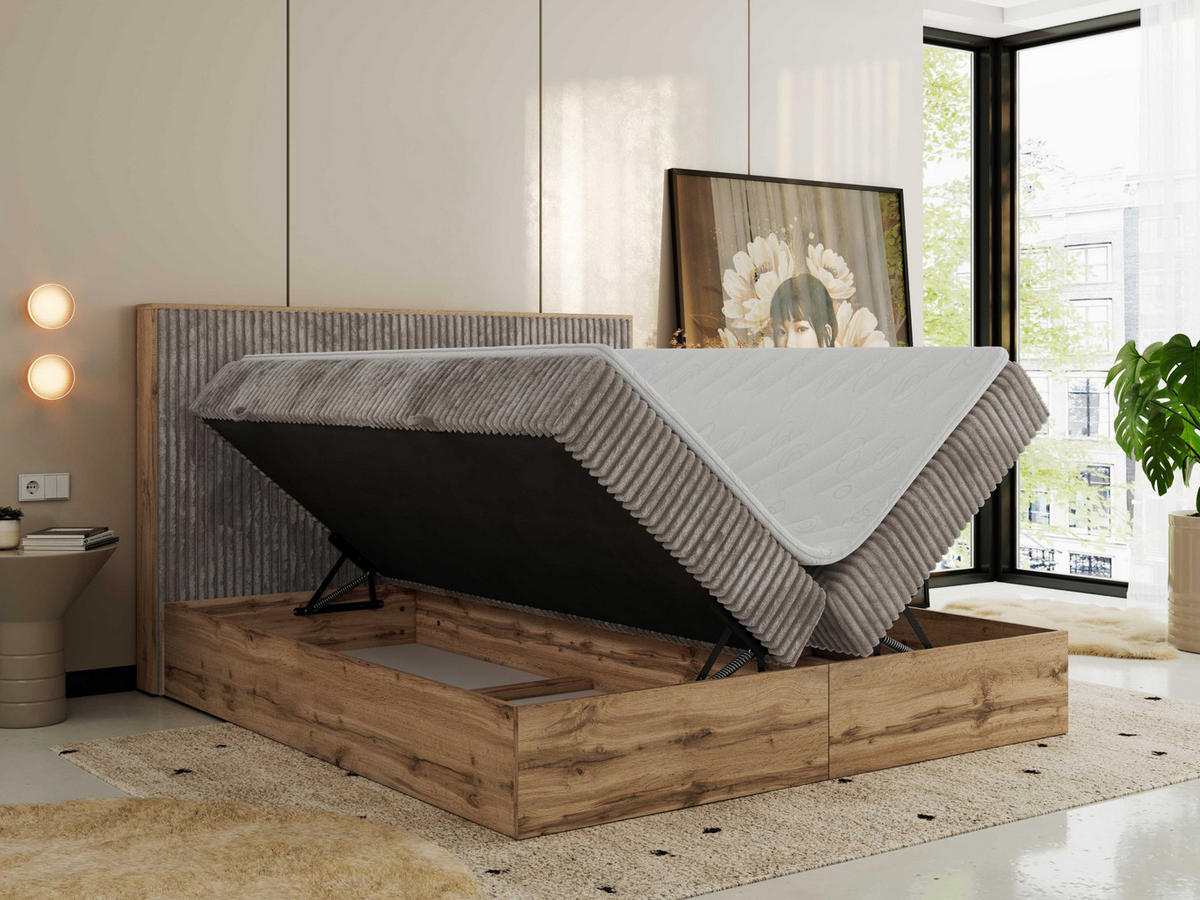 BOXBETT WOOD CLASSIC 180/200 - Hellbraun Cord - H4 - Hellbraun, Textil (180/200cm) - MKS