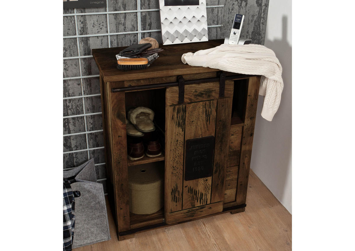 KOMMODE Mango 75x36x90 braun lackiert RAILWAY #453 - Braun, Holz (75/90/36cm) - Massivmoebel24
