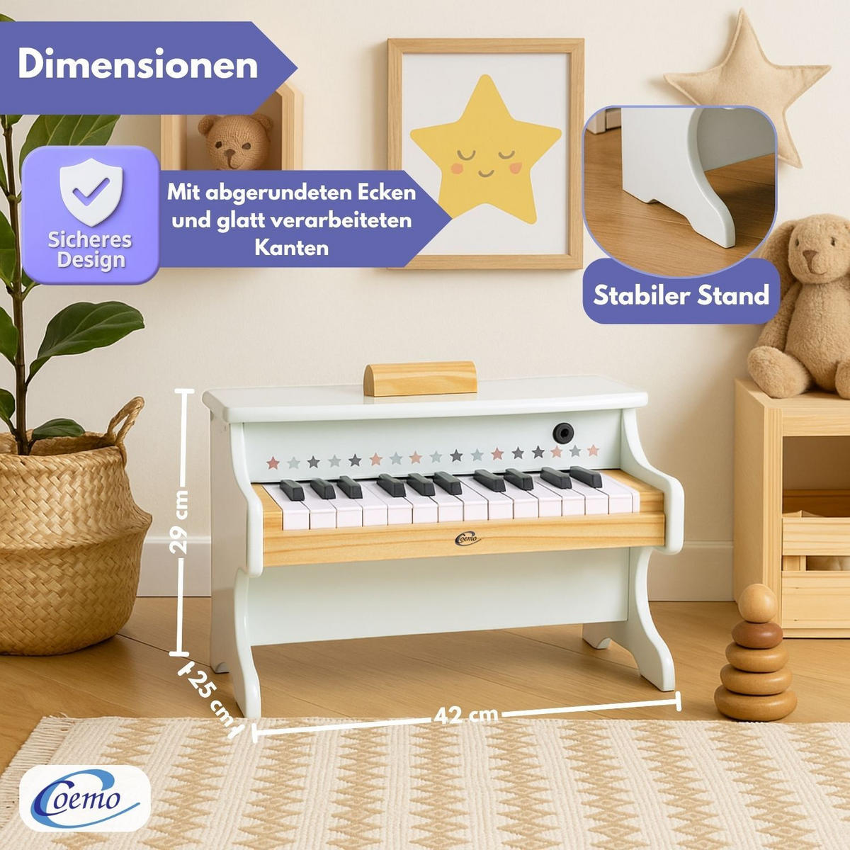 KINDERKLAVIER Farbe Weiß - Weiß, Holzwerkstoff (25/42cm) - Coemo
