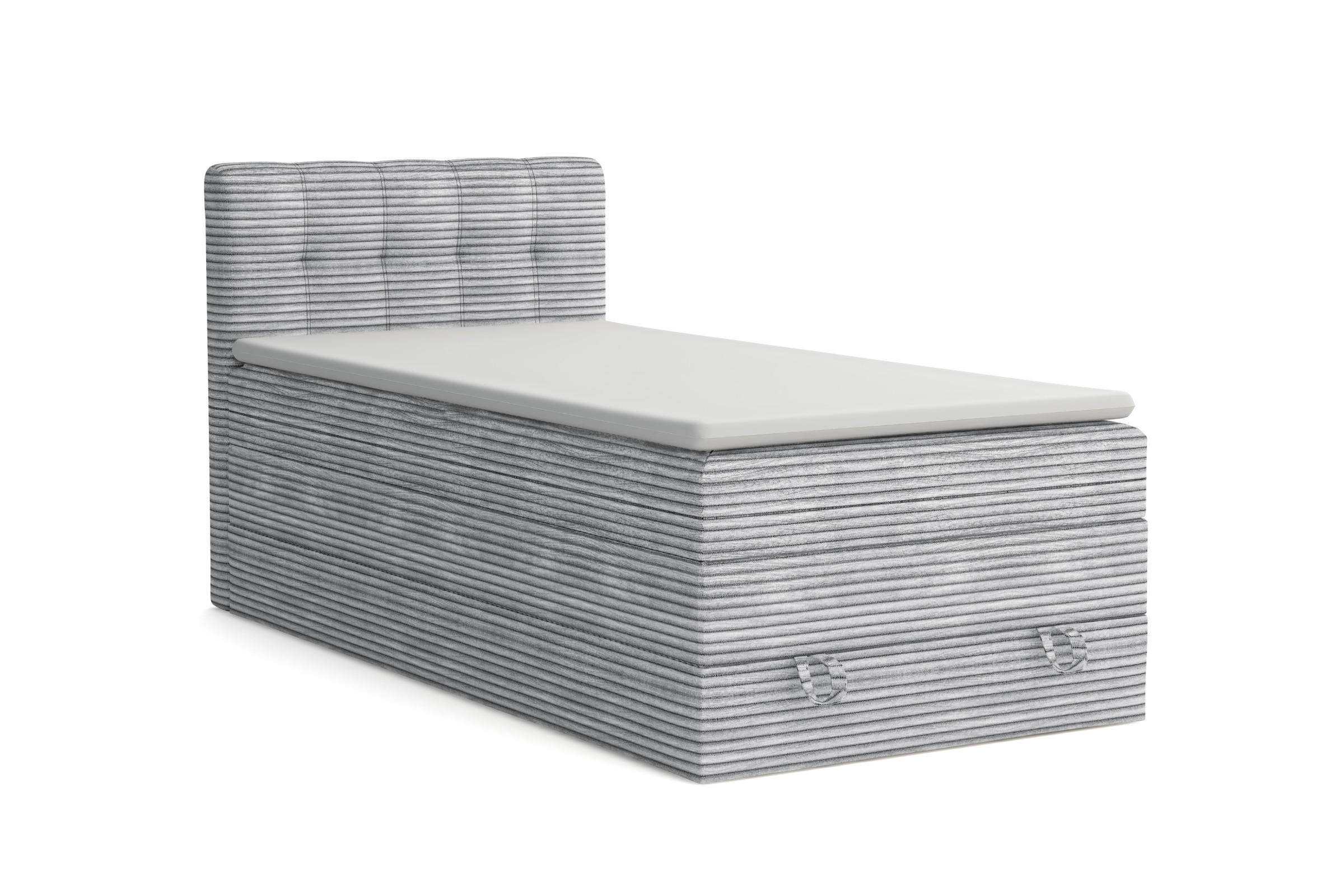 BOXSPRINGBETT JUNG 2 90/200 Cord Hellgrau mit Matratzen H3 + H4 - Hellgrau, Holz/Holzwerkstoff (90/200cm) - Deine Möbel 24