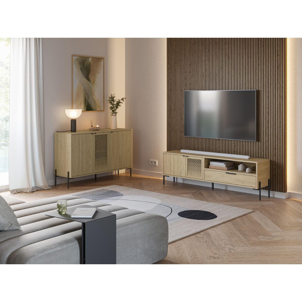 TV-SCHRANK 2 Türen 1 Schublade 1 Nische L160 cm - Inca - Braun, Holz (35/50.5/164cm) - Calicosy