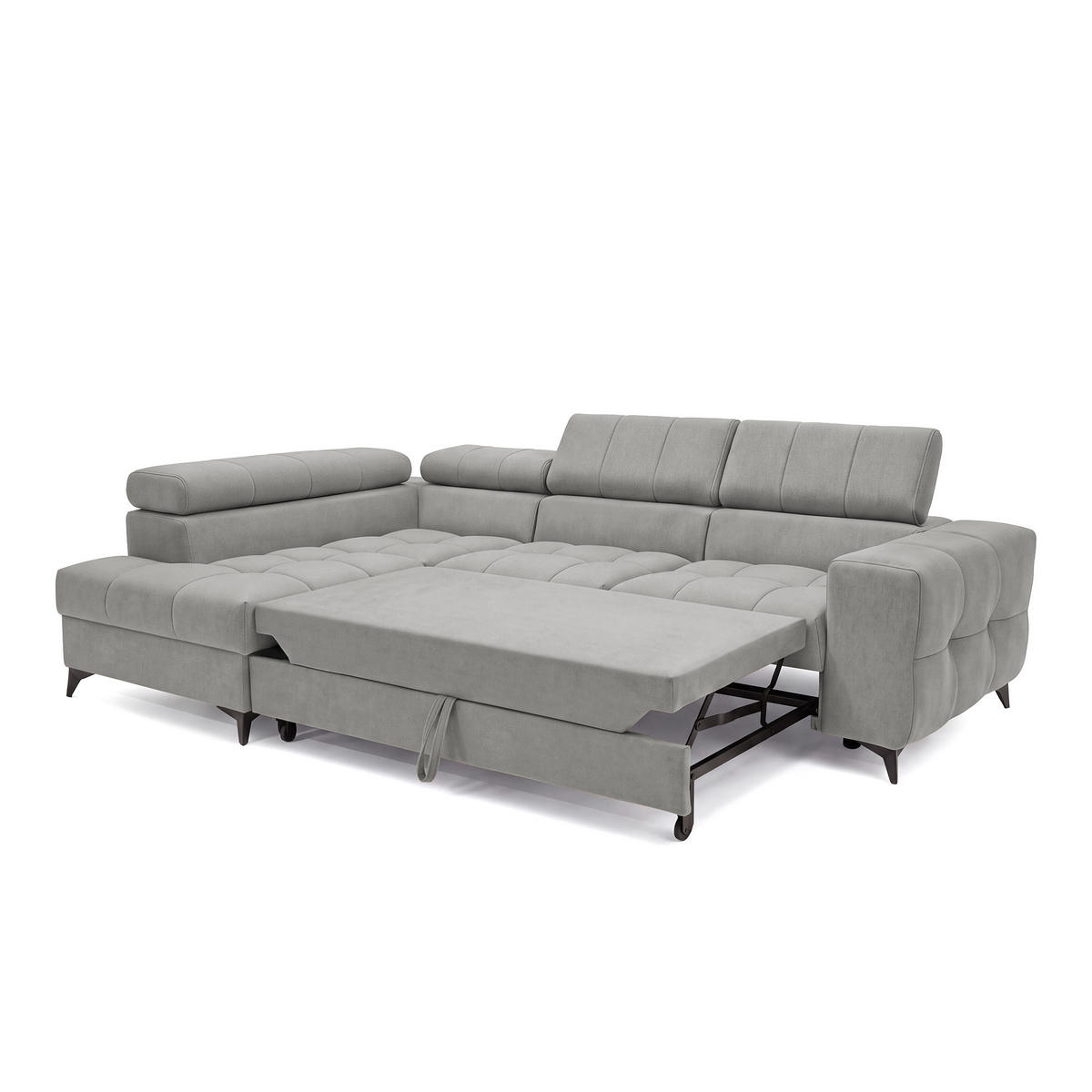 ECKSOFA PUDDING S Links mit Schlaffunktion 125x195 Velours Grau - Schwarz/Grau, Holz/Textil (177/275cm) - Muffo