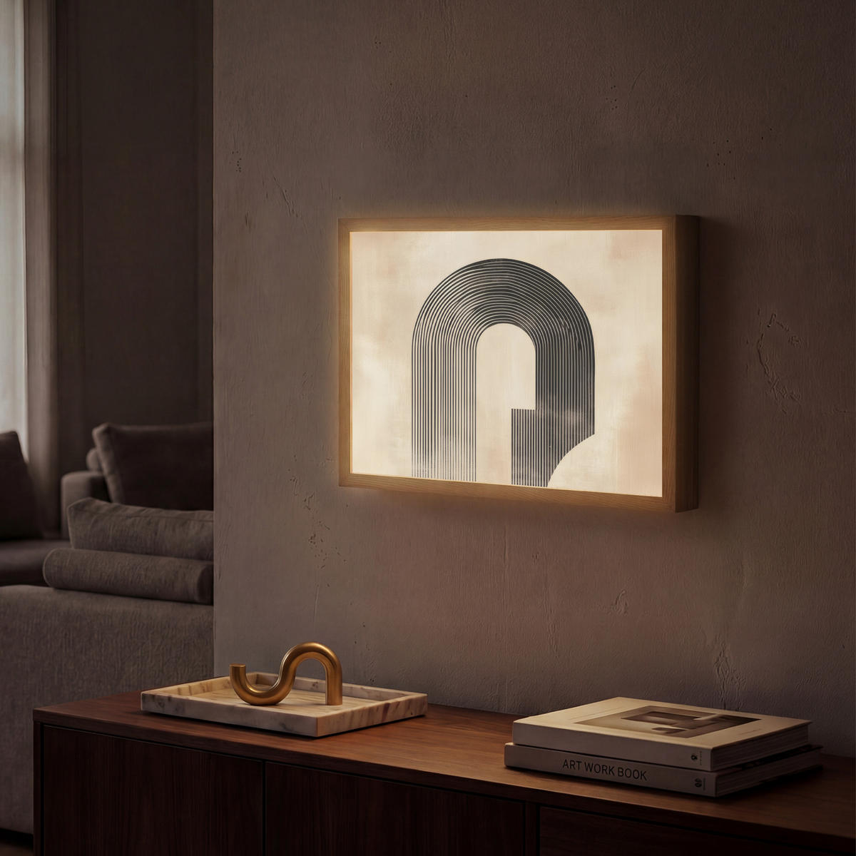 NÁSTĚNNÁ LAMPA S AKUMULÁTOREM Luk - Pruhy - Minimalistický - Černý 40x30 cm - béžová, kompozitní dřevo (40/30/8cm) - OnlyWow