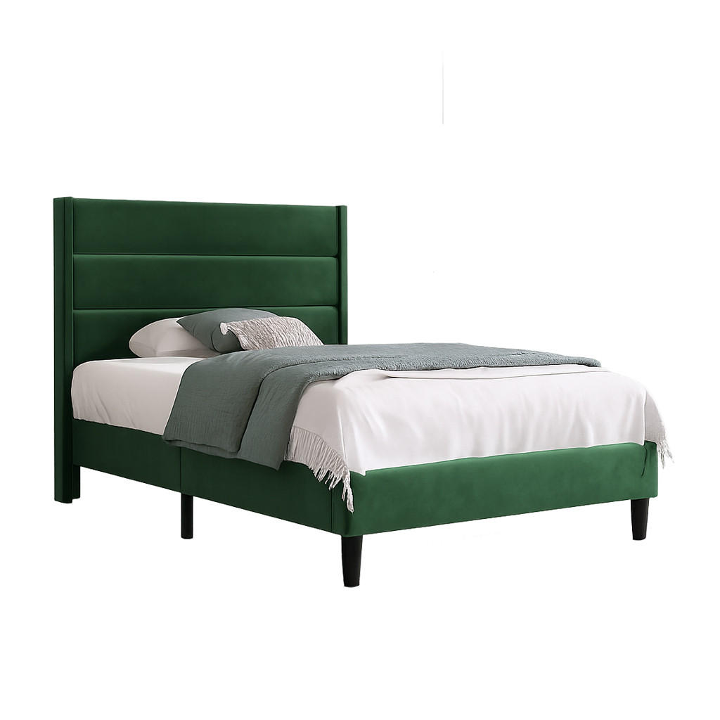 EINZELBETT Dunkelgrün 90/200 cm - Grün, Holzwerkstoff/Textil - Urban Meuble