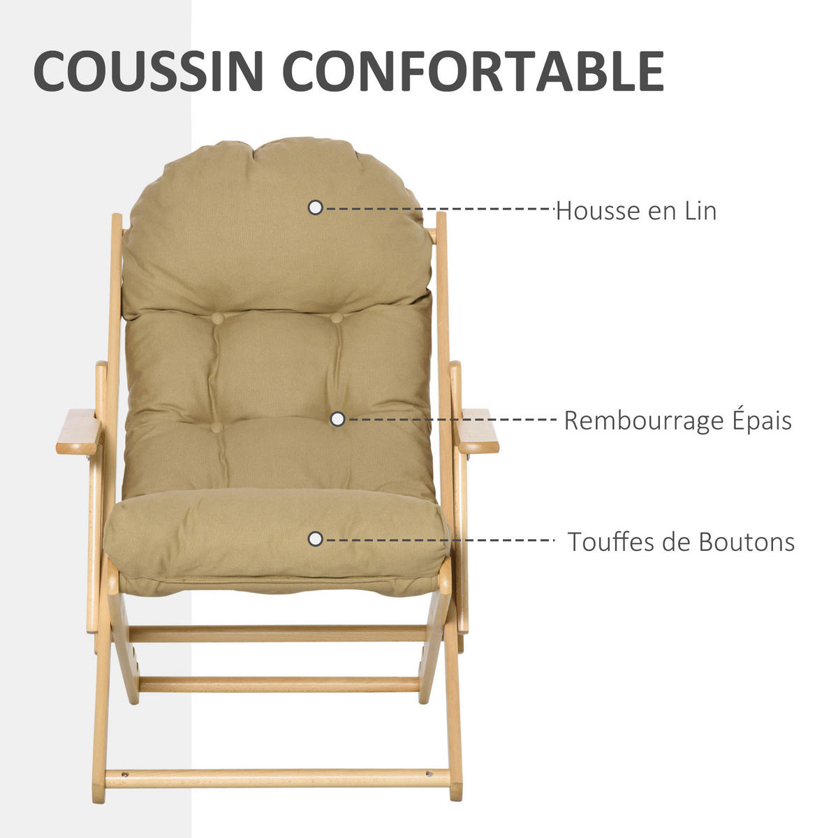GARTENKLAPPSESSEL DE-13190 3-fach verstellbar Hellbraun - Braun, Holz (89/96/71cm) - ComfortXL