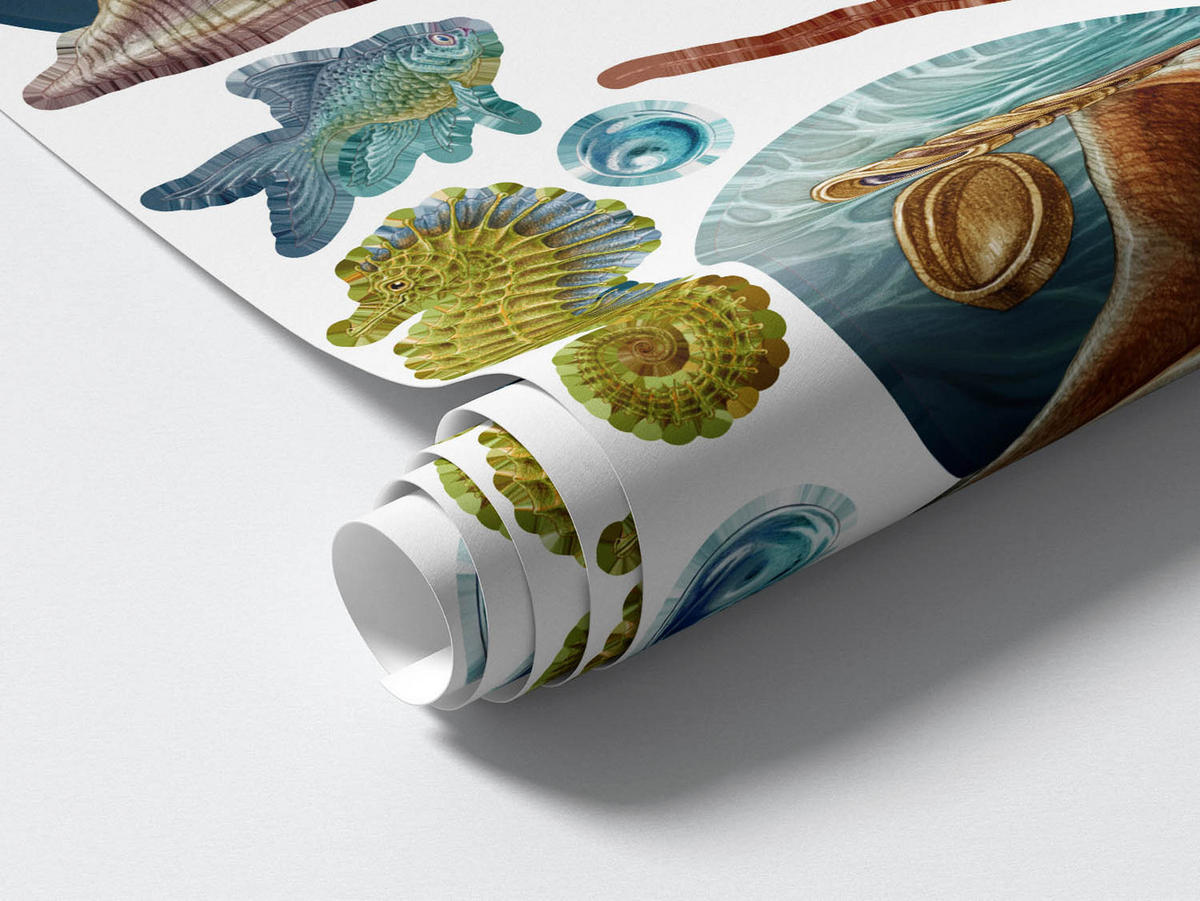 WANDAUFKLEBER 130x142cm - Die Unterwasserwelt der Krabbe - Multicolor, Kunststoff (130/142/0.1cm) - Wallfluent