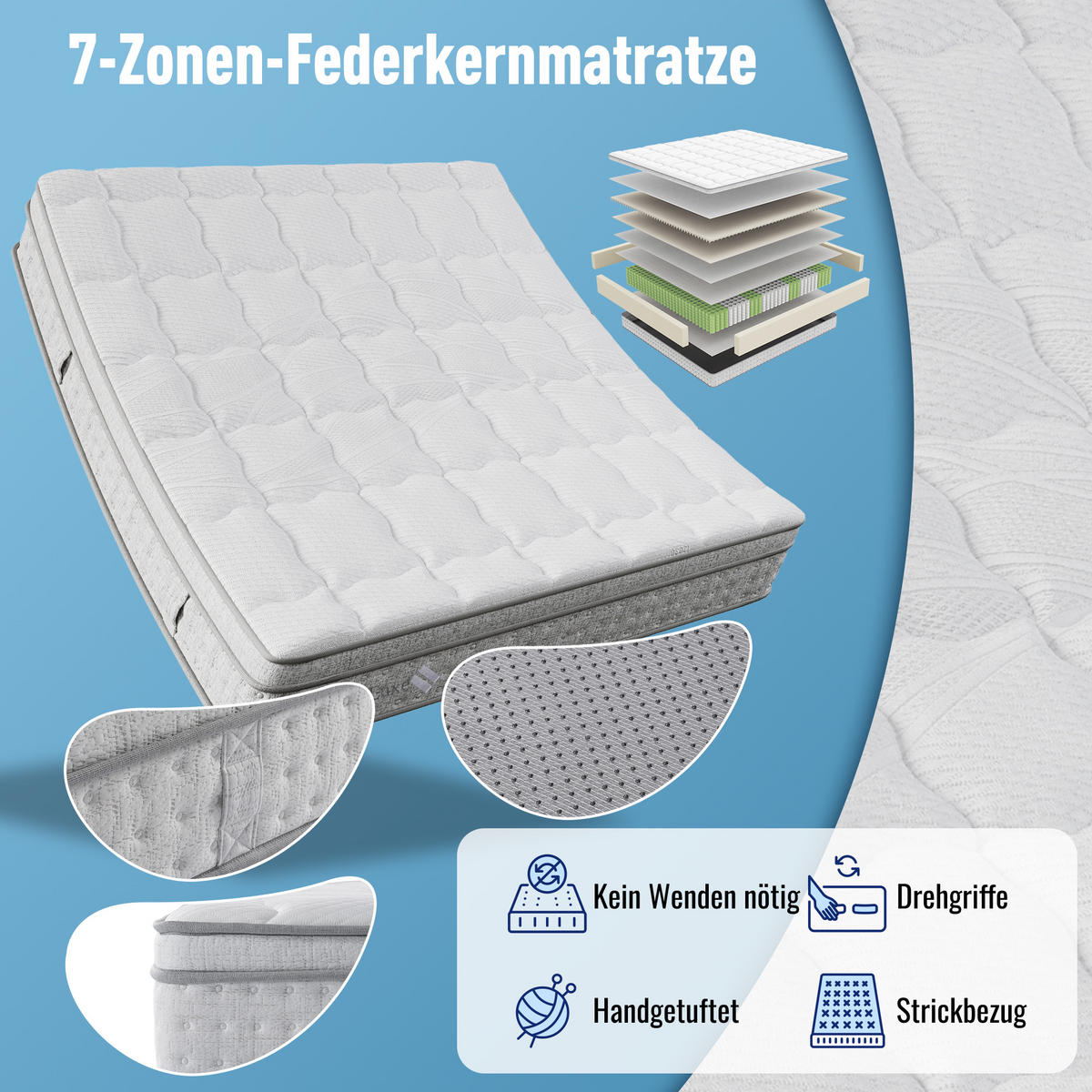 TASCHENFEDERKERNMATRATZE Weiß 140/190/25 cm H3 7-Zonen mit Kaltschaum - Weiß, Textil - PANGIVO