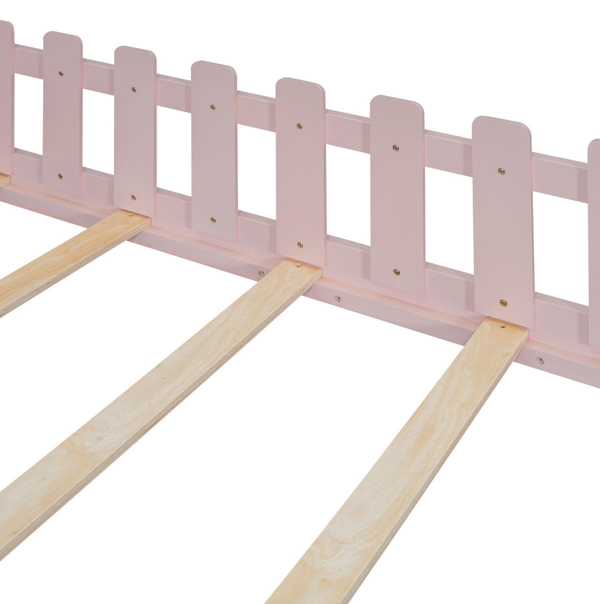 POSTELJA v obliki hiše 140/200 cm roza z ograjico iz bora in MDF - roza, les (140/200cm) - OKWISH