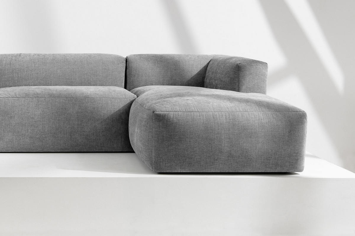 ECKMODULSOFA-RECHTS BUFFO 3/4 Sitzer mit extrem weicher Sitzfläche, Gewebestoff, hell aschfahl - Hellgrau, Textil (237/180cm) - KONSIMO®