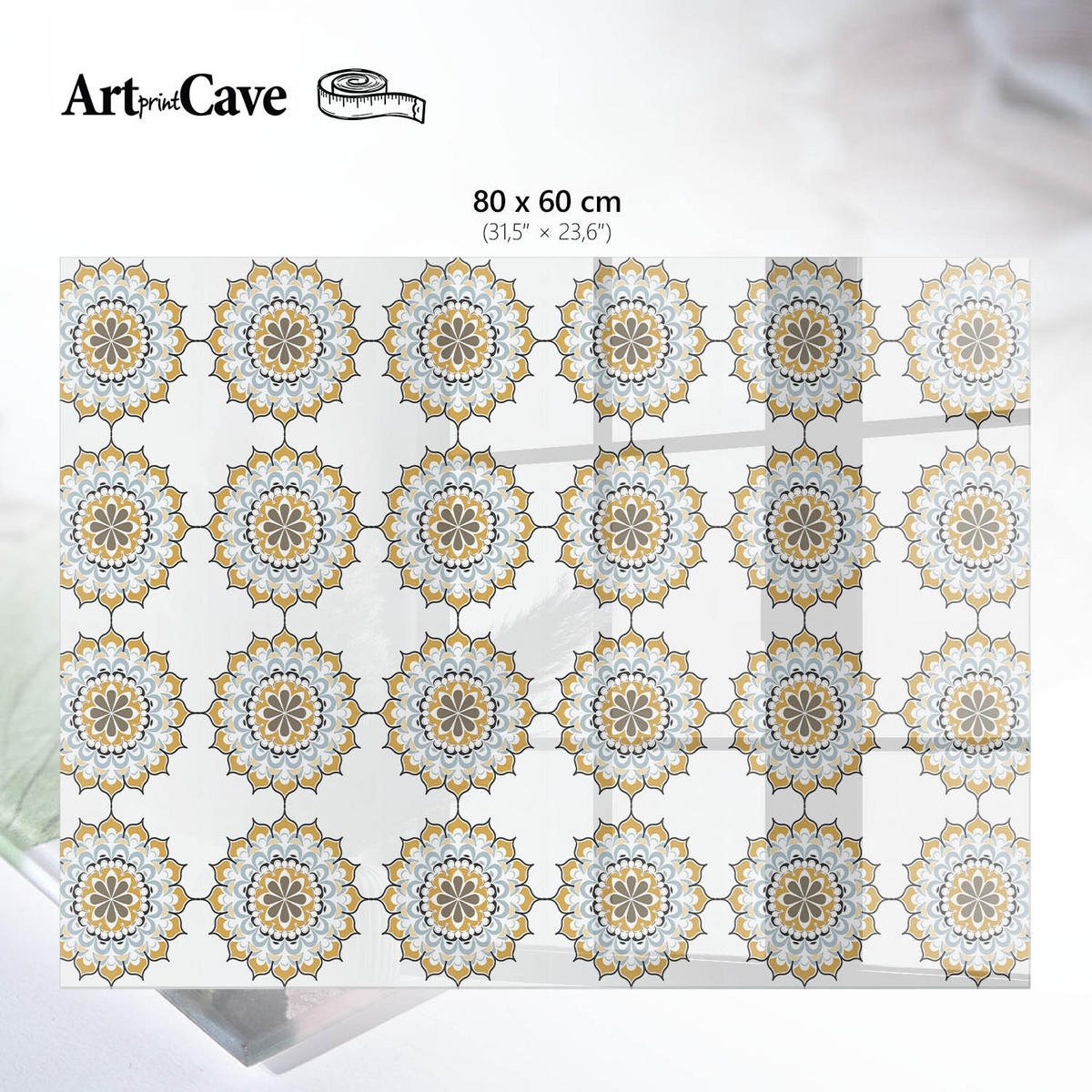 GLASPLATTE 80x60 cm – Geometrische Blumen - Grün, Glas (0.4/80/60cm) - ArtPrintCave