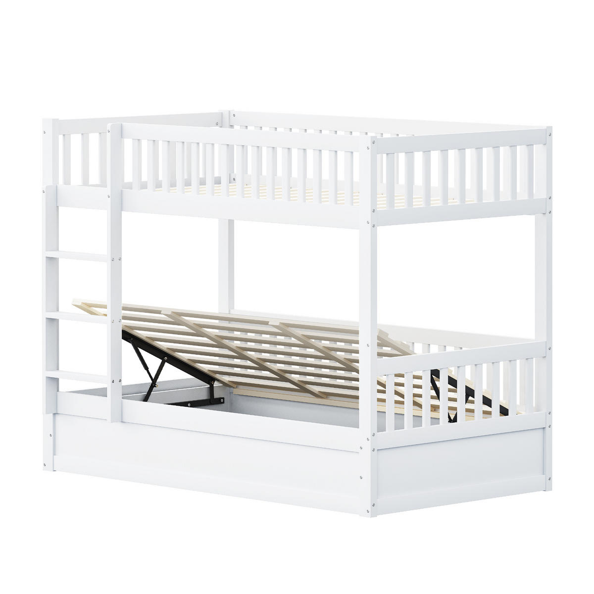 ETAGENBETT 90x200 cm aus Massivholz mit Hydraulik-Lagersystem - Weiß - Weiß, Holz (90/200cm) - KOMHTOM