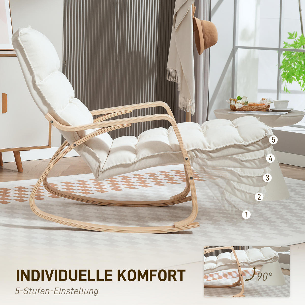 SCHAUKELSTUHL mit Rückenlehne, Cremeweiß - Weiß, Kunststoff (67/92/106cm) - HOMCOM