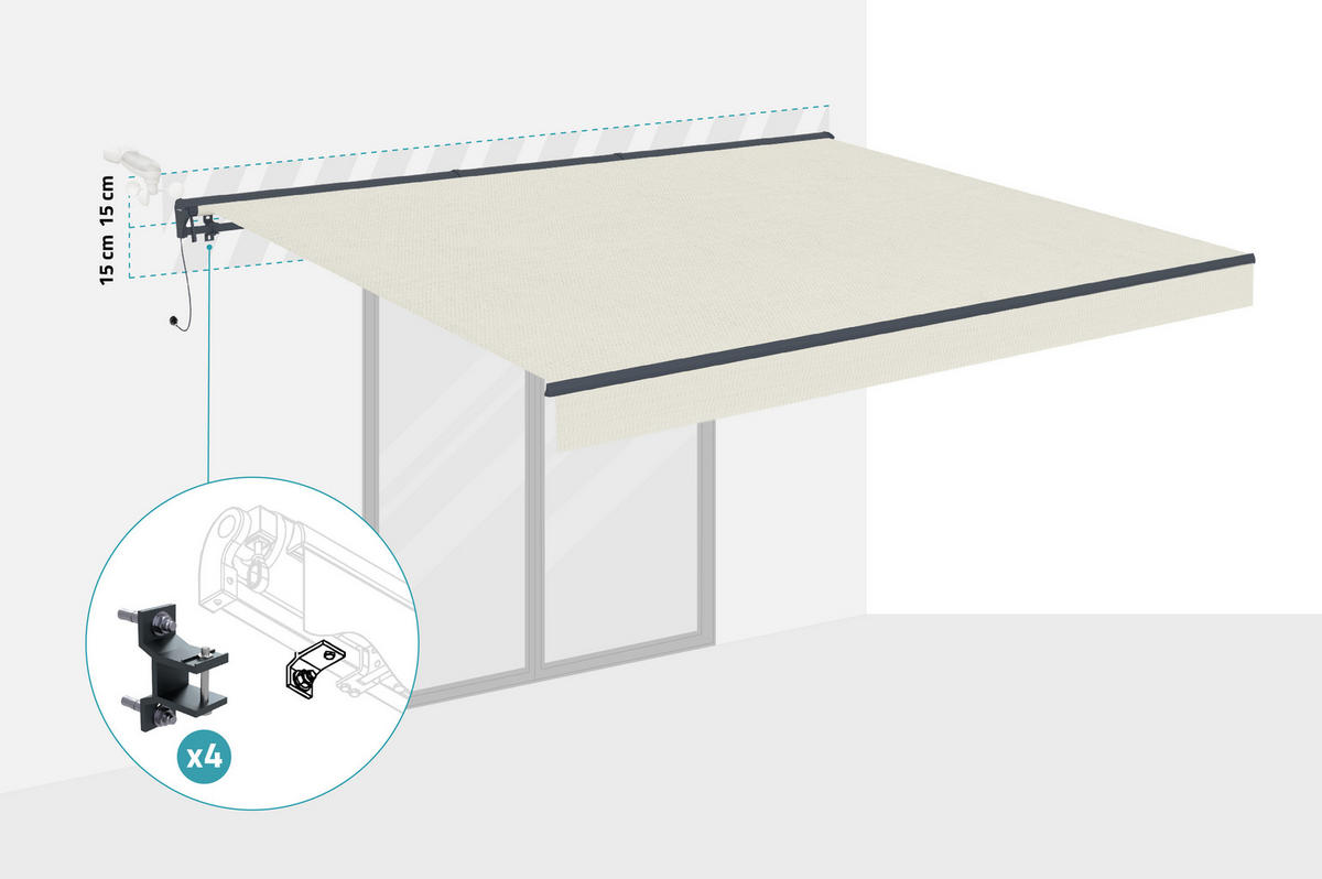 HALBKASSETTENMARKISE Fazzio Beige 4m x 3m motorisierte - Premium-Leinwand 320g/m² - Beige, Metall (400/270/300cm) - Cazeboo