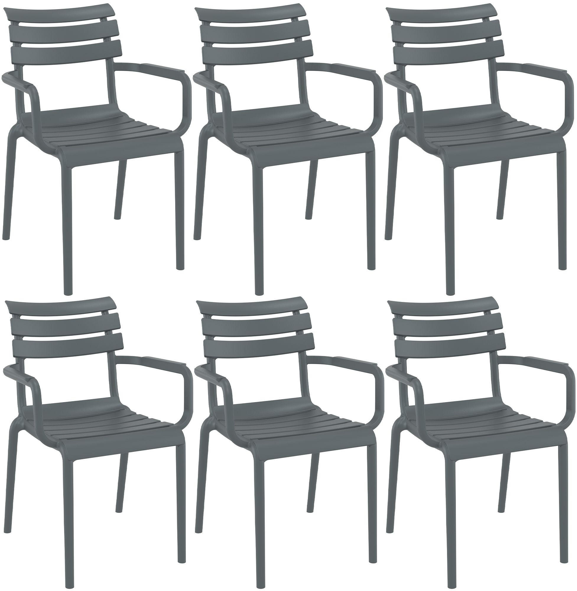 GARTENSTUHL Lars 6er Set 58x59x85cm Kunststoff Dunkelgrau Stapelstuhl - Dunkelgrau, Kunststoff (58/85/59cm) - DELUKE