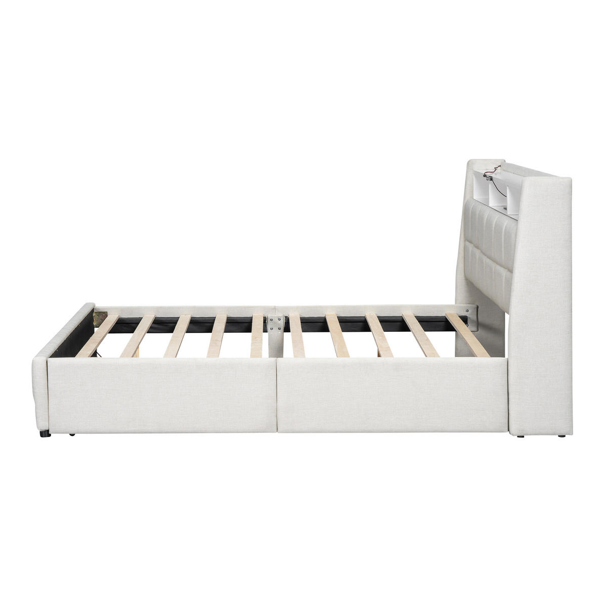 POLSTERBETT 140/200 cm beige mit LED-Beleuchtung und USB-Anschluss - Beige, Textil (140/200cm) - OKWISH