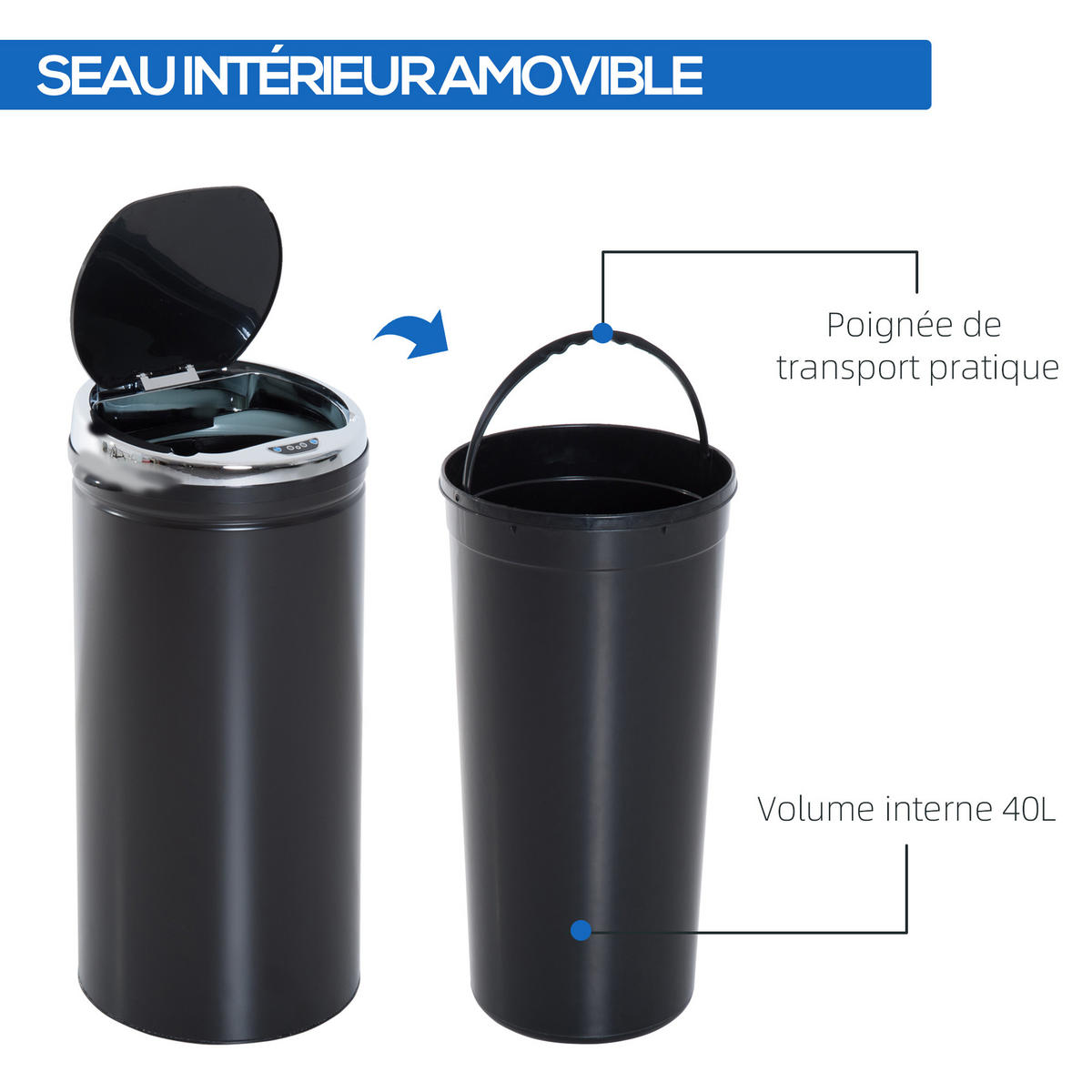 MÜLLEIMER DE-17648 Automatisch mit Sensor & 42L Schwarz - Schwarz, Metall (30.5/68/30.5cm) - ComfortXL