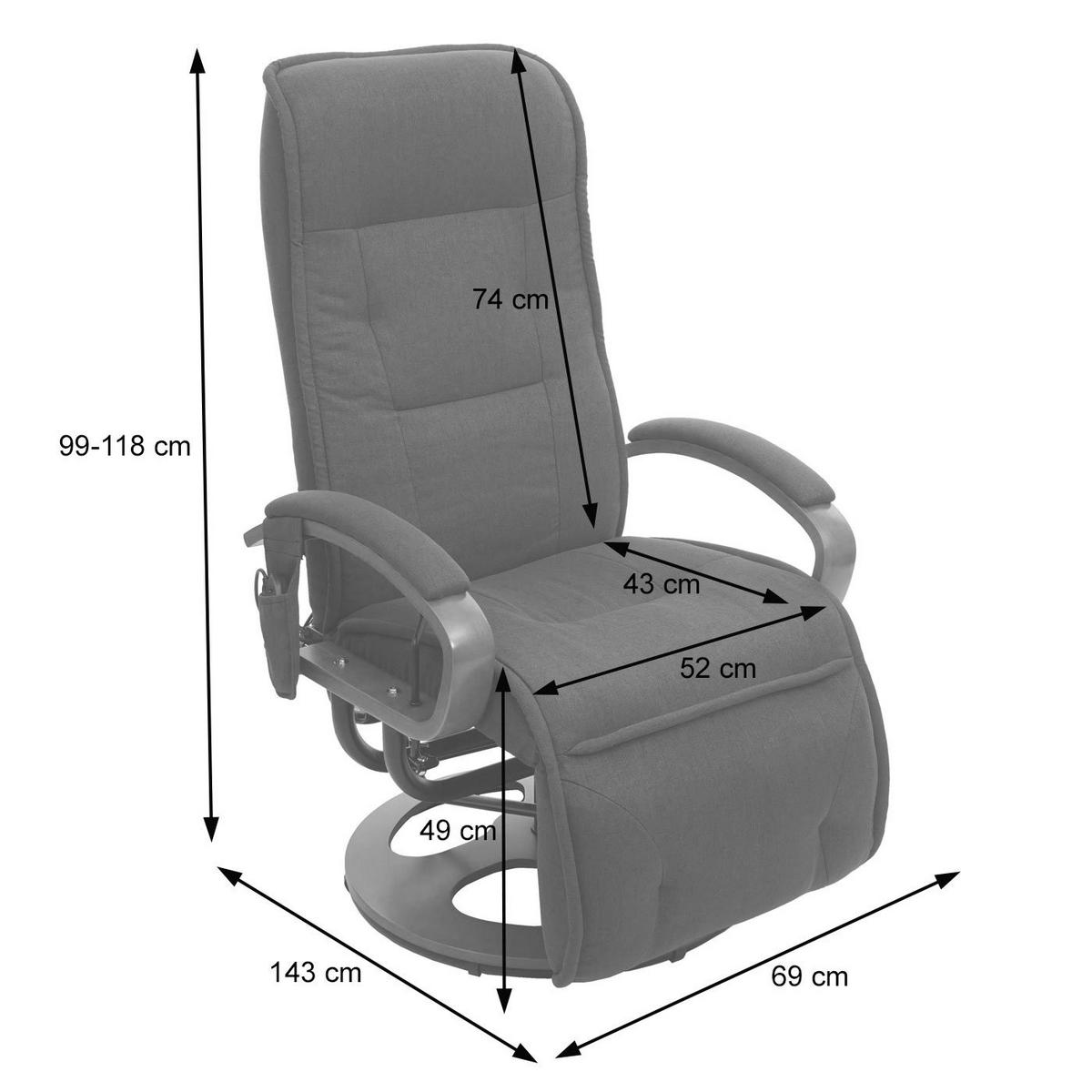MASSAGESESSEL Athene HxBxT 118x69x143cm Sitzhöhe 49cm mit Massage Stoff/Textil Dunkelgrau - Dunkelgrau, Textil (69/118/143cm) - BERLINLODGE