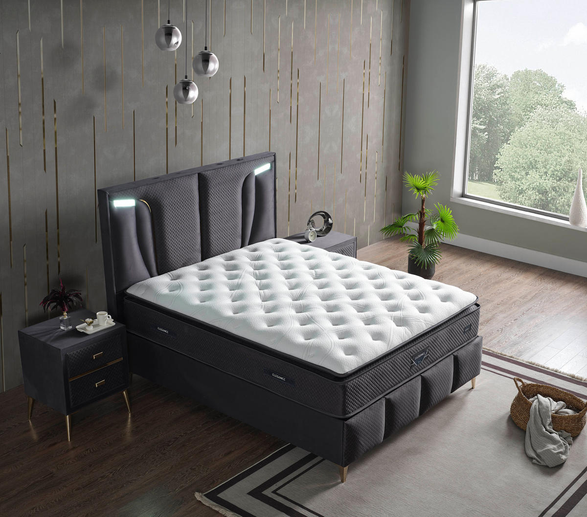 POLSTERBETT-SET Elegance 150x200 Anthrazit - Bett inkl. Matratze - Anthrazit, Metall (150/200cm) - Villa Möbel